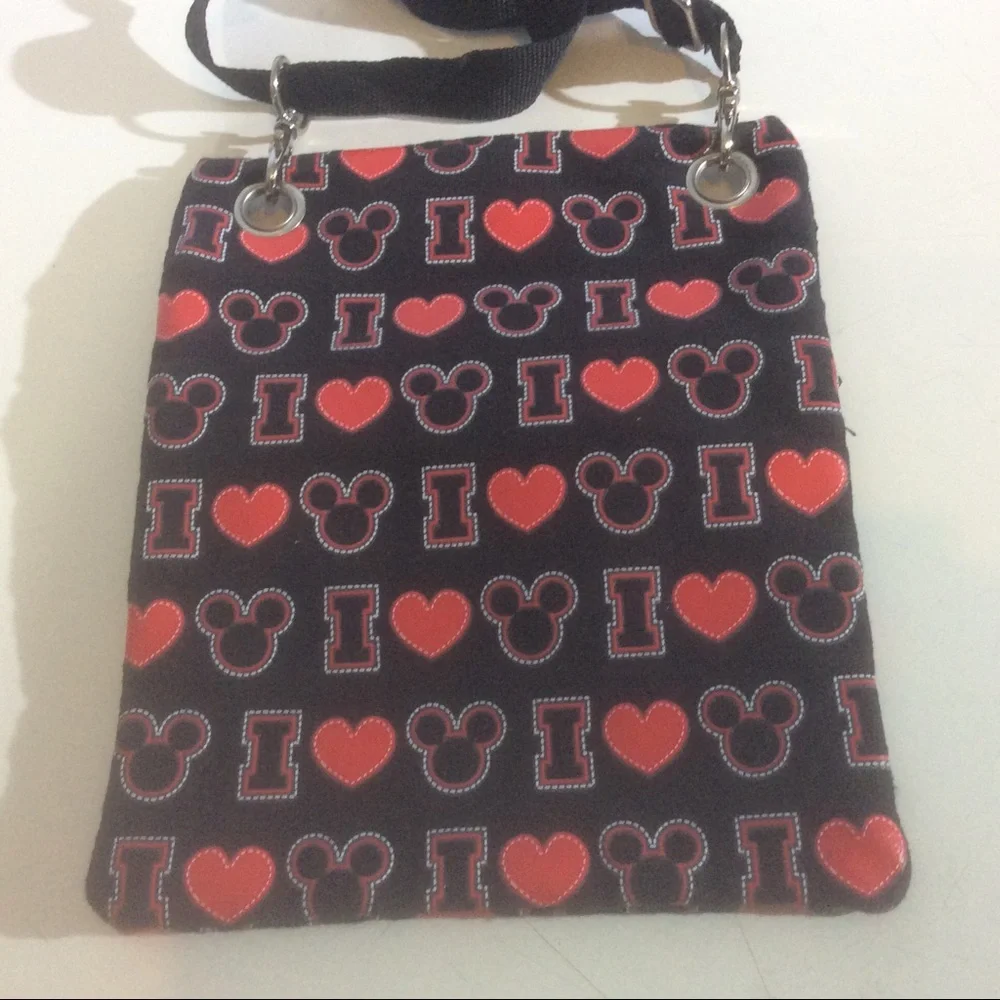 Disney Mickey Mouse Ears Bag Black Red Crossbody Purse Adjustable Strap Zip